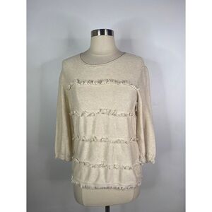 J. McLaughlin Fringed Round Neck Long Sleeve Sweater